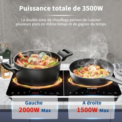 YASHE Plaque de cuisson à induction – Double plaque à induction, puissance de 10 W et 10 niveaux de température, 3500 W, 2 plaqu