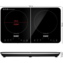 YASHE Plaque de cuisson à induction – Double plaque à induction, puissance de 10 W et 10 niveaux de température, 3500 W, 2 plaqu