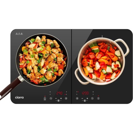 CIARRA CBTIH2 Tables de Cuisson 2 Feux 3500W - Plaque à Induction Portable - 2Foyers - 9 Niveaux de Puissance - Commande Tactile