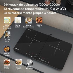 CIARRA CBTIH2 Tables de Cuisson 2 Feux 3500W - Plaque à Induction Portable - 2Foyers - 9 Niveaux de Puissance - Commande Tactile