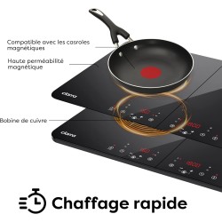 CIARRA CBTIH2 Tables de Cuisson 2 Feux 3500W - Plaque à Induction Portable - 2Foyers - 9 Niveaux de Puissance - Commande Tactile