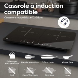 CIARRA CBTIH2 Tables de Cuisson 2 Feux 3500W - Plaque à Induction Portable - 2Foyers - 9 Niveaux de Puissance - Commande Tactile