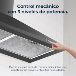 Cecotec Hotte Aspirante Pyramidale de 60 cm Bolero Flux PM 604300 Noir C. Moteur 105 W, Aspiration 430 m3/h, Commande Mécanique,