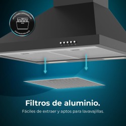 Cecotec hotte aspirante 60cm pyramid bolero flux pm 606500 noir a. 165w motor, stainless steel finish, 650m3/h suction, mechanic