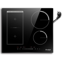 Plaque Induction 4 Foyers avec Prise, Table de Cuisson Induction Encastrable 60cm, 3500W, Zone Combinée pour le Gril, Commande T