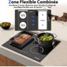 Plaque Induction 4 Foyers avec Prise, Table de Cuisson Induction Encastrable 60cm, 3500W, Zone Combinée pour le Gril, Commande T