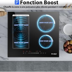 Plaque Induction 4 Foyers avec Prise, Table de Cuisson Induction Encastrable 60cm, 3500W, Zone Combinée pour le Gril, Commande T