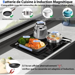 Plaque Induction 4 Foyers avec Prise, Table de Cuisson Induction Encastrable 60cm, 3500W, Zone Combinée pour le Gril, Commande T