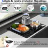 Plaque Induction 4 Foyers avec Prise, Table de Cuisson Induction Encastrable 60cm, 3500W, Zone Combinée pour le Gril, Commande T