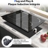 Plaque Induction 4 Foyers avec Prise, Table de Cuisson Induction Encastrable 60cm, 3500W, Zone Combinée pour le Gril, Commande T