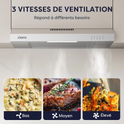 CIARRA Hotte de cuisine en acier inoxydable, hotte sous-meuble, hotte de cuisine murale, hotte aspirante de 600 mm, hotte de cui