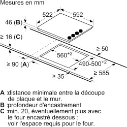 Bosch PKE611CA8E - Série 2 - plaque électrique - 3 foyers - 60 cm - Puissance 6600 W - Noir