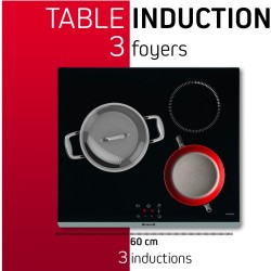 Brandt - BPI4361B - Plaque Induction - Table de Cuisson Encastrable - Noir - 3 Foyers - 5900W - Dimensions Encastrement : 56x49c