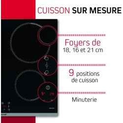 Brandt - BPI4361B - Plaque Induction - Table de Cuisson Encastrable - Noir - 3 Foyers - 5900W - Dimensions Encastrement : 56x49c