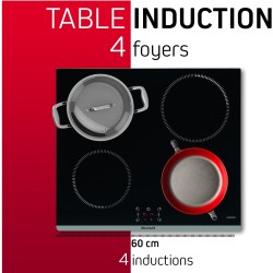 Brandt - BPI4465B - Plaque Induction - Table de Cuisson Encastrable - Noir - 4 Foyers - 7200W - Dimensions Encastrement : 56x49c