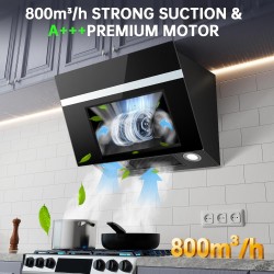 TopStrong Hotte Aspirante 60cm, 800m³/h Hotte de Cuisine inclinée Silencieuse, A+++ Hotte aspirante sans Evacuation ou Recyclage