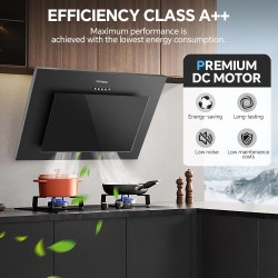 TopStrong Hottes Aspirantes 60cm, Class A++ Hotte Cuisine inclinée Silencieuse, 350m³/h Hotte aspirante Evacuation ou Recyclage,