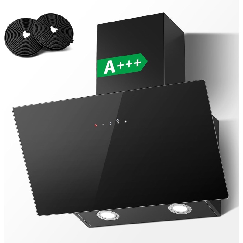 TopStrong Hotte Aspirante 60cm, A+++ Hotte de Cuisine inclinée Silencieuse, 400m³/h Hotte aspirante sans Evacuation ou Recyclage
