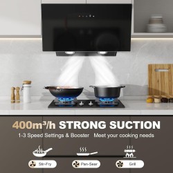 TopStrong Hotte Aspirante 60cm, A+++ Hotte de Cuisine inclinée Silencieuse, 400m³/h Hotte aspirante sans Evacuation ou Recyclage