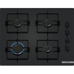 Bosch POP6B6K30, Série 2, Plaque gaz, 4 feux, 60 cm, Verre trempé noir