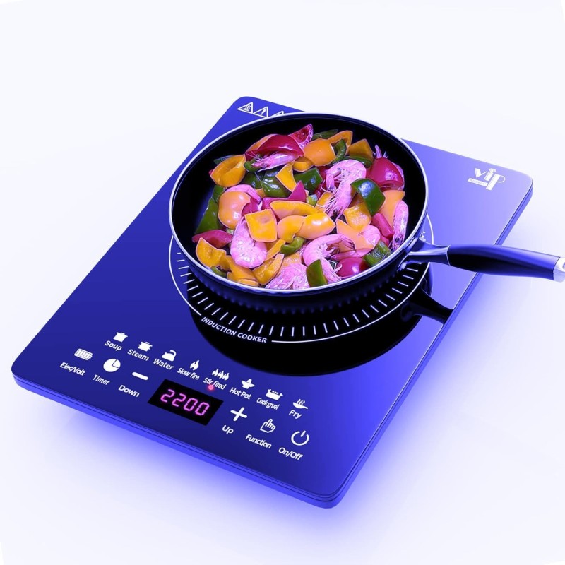 Plaque à induction, 2200W plaque de cuisson induction portable avec fonctionnement silencieux, 8 modes de cuisson tactile avec c