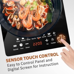Plaque à induction, 2200W plaque de cuisson induction portable avec fonctionnement silencieux, 8 modes de cuisson tactile avec c