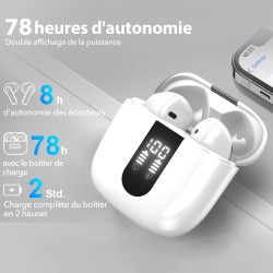 Ecouteurs bleutooth sans fil, écouteurs sans fil bleutooth 5.4, 6 micro enc anti bruit, basses puissantes, 60h de lecture, étanc