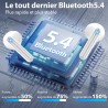 Ecouteurs bleutooth sans fil, écouteurs sans fil bleutooth 5.4, 6 micro enc anti bruit, basses puissantes, 60h de lecture, étanc