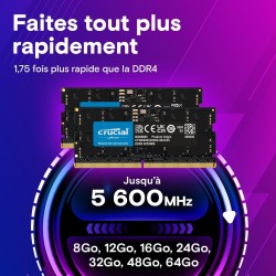 Crucial RAM DDR5 24Go 5600MHz SODIMM, Mémoire pour Ordinateur Portable, Mini PC (ou 5200MHz / 4800MHz) CL46 - CT24G56C46S5