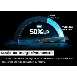 Samsung SSD 990 Pro NVMe M.2 Pcle 4.0, SSD Interne, Capacité 1 To, Vitesse de lecture jusqu'à 7 450 Mo/s, Gestion Intelligente d