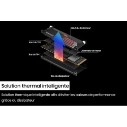 Samsung SSD Interne 990 PRO avec dissipateur, NVMe M.2 PCle 4.0, 2 To, Vitesse de lecture jusqu'à 7 450 Mo/s, Gestion Intelligen