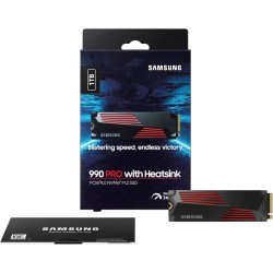 Samsung SSD Interne 990 PRO avec dissipateur, NVMe M.2 PCle 4.0, 1 To, Vitesse de lecture jusqu'à 7 450 Mo/s, Gestion Intelligen