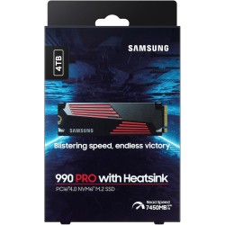 Samsung SSD Interne 990 PRO avec dissipateur, NVMe M.2 PCle 4.0, 4 To, Vitesse de lecture jusqu'à 7 450 Mo/s, Gestion Intelligen
