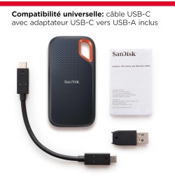 SanDisk Extreme Disque SSD Externe 1 To (Portable NVMe SSD, jusqu'à 1050 Mo/s en lecture, 1000 Mo/s en écriture, USB-C, Résistan