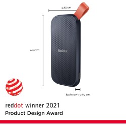 SanDisk Portable SSD 2 To (Portable Externe NVMe SSD, des vitesses allant jusqu'à 800 Mo/s, Robust, Crochet en caoutchouc robust