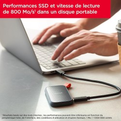 SanDisk Portable SSD 2 To (Portable Externe NVMe SSD, des vitesses allant jusqu'à 800 Mo/s, Robust, Crochet en caoutchouc robust