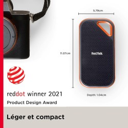 SanDisk Extreme PRO Disque SSD Externe 1 To (Portable NVMe SSD, jusqu'à 2000 Mo/s en lecture / écriture, USB-C, Résistance à la 