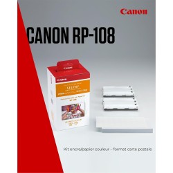 Canon SELPHY RP-108 lot encre + papier, 2 cartouches d'encre pour imprimante (2 x cartouches) et 108 feuilles (100 x 148 mm) pou