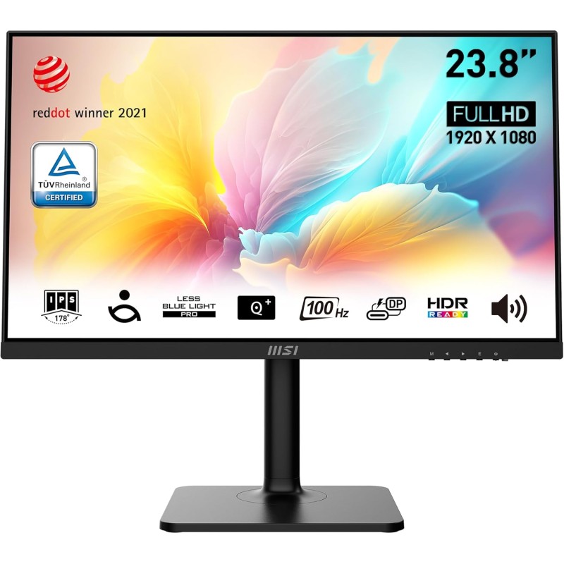 MSI Modern MD2412P Écran Bureautique 23.8" Full HD - Dalle IPS 1920x1080, 100Hz, Confort Oculaire, Montage VESA, Haut-Parleurs I