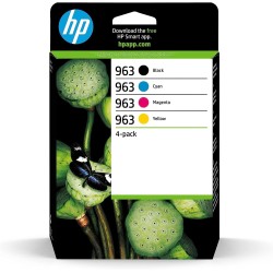 HP 963 Pack de 4 Cartouches d'Encre Noire, Cyan, Magenta et Jaune Authentiques (6ZC70AE) pour HP OfficeJet Pro 9010 series / 902