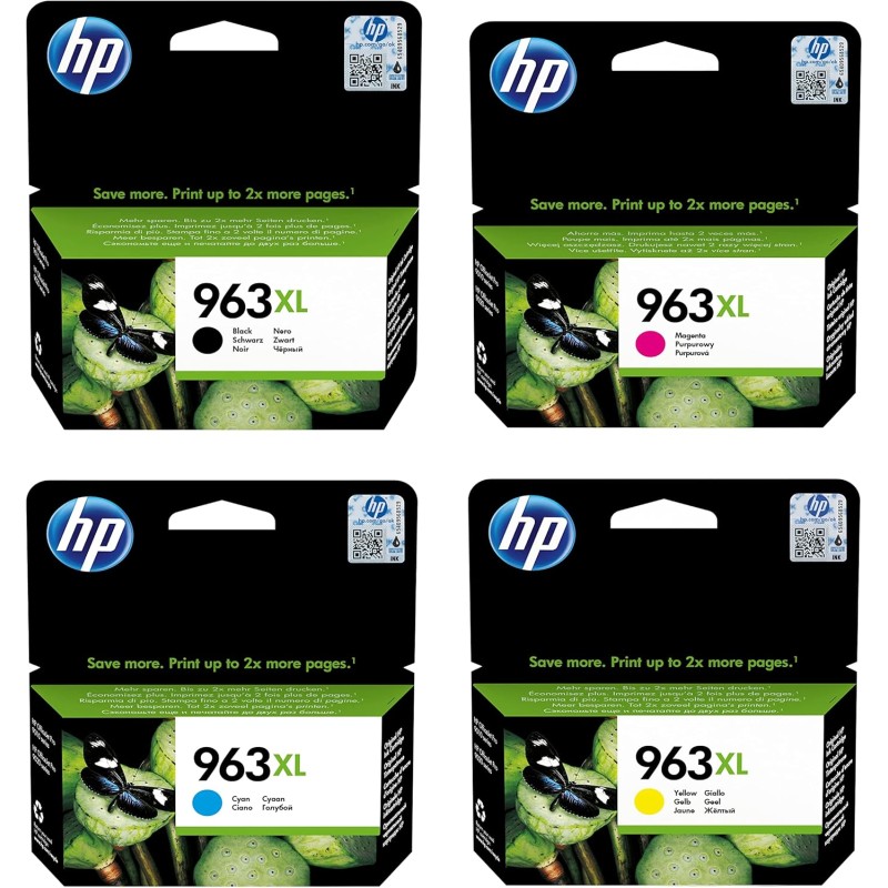 HP 963XL Pack de 4 Cartouches d'Encre Noire, Cyan, Magenta et Jaune grandes capacités Authentiques (3YP35AE) pour HP OfficeJet P