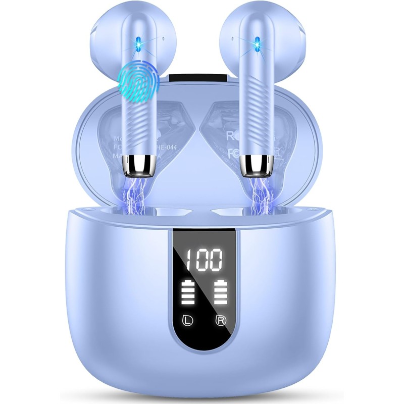 Ecouteurs bleutooth sans fil, écouteurs bleutooth5.4 avec hifi stéréo basses casque, 56h récréation, 4 enc réduction de bruit mi