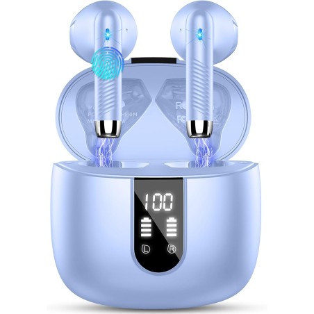 Ecouteurs bleutooth sans fil, écouteurs bleutooth5.4 avec hifi stéréo basses casque, 56h récréation, 4 enc réduction de bruit mi