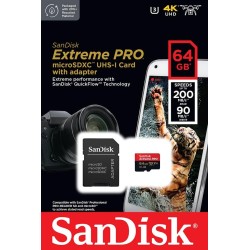 SanDisk 64 Go Extreme PRO microSDXC carte + adaptateur SD + RescuePro Deluxe jusqu'à 200 Mo/s avec des performances applicatives