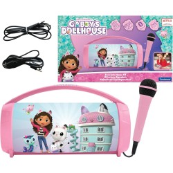Lexibook, Gabby et la Maison Magique, Enceinte Haut-Parleur sans Fil Lumineuse avec Micro, Son stéréo, Fonction karaoké, Ports U