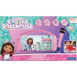 Lexibook, Gabby et la Maison Magique, Enceinte Haut-Parleur sans Fil Lumineuse avec Micro, Son stéréo, Fonction karaoké, Ports U