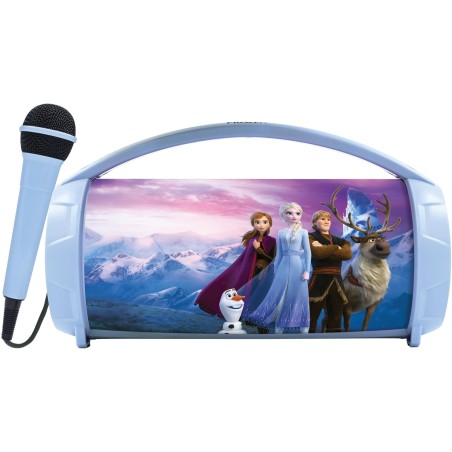 Lexibook, La Reine des Neiges, Enceinte Haut-Parleur sans Fil Lumineuse avec Micro, Son stéréo, Fonction karaoké, Ports USB et C