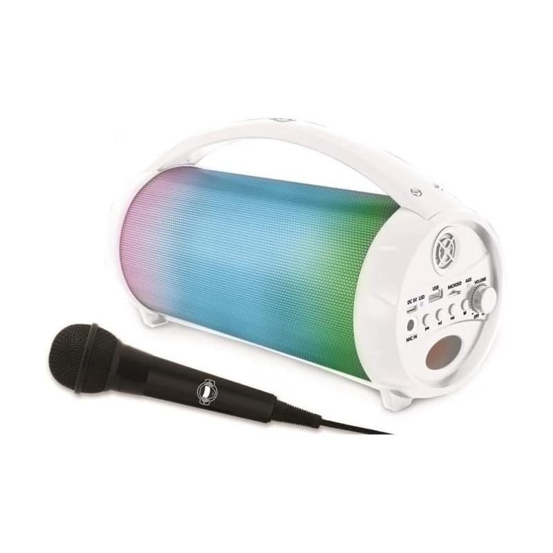 Lexibook, iparty, enceinte portable bleutooth lumineuse avec micro, stéréo, effets lumineux, sans-fil, karaoké, usb, carte sd, b