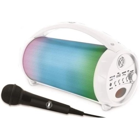 Lexibook, iparty, enceinte portable bleutooth lumineuse avec micro, stéréo, effets lumineux, sans-fil, karaoké, usb, carte sd, b