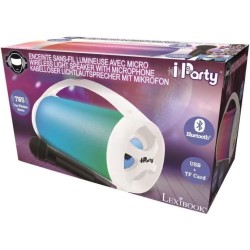 Lexibook, iparty, enceinte portable bleutooth lumineuse avec micro, stéréo, effets lumineux, sans-fil, karaoké, usb, carte sd, b